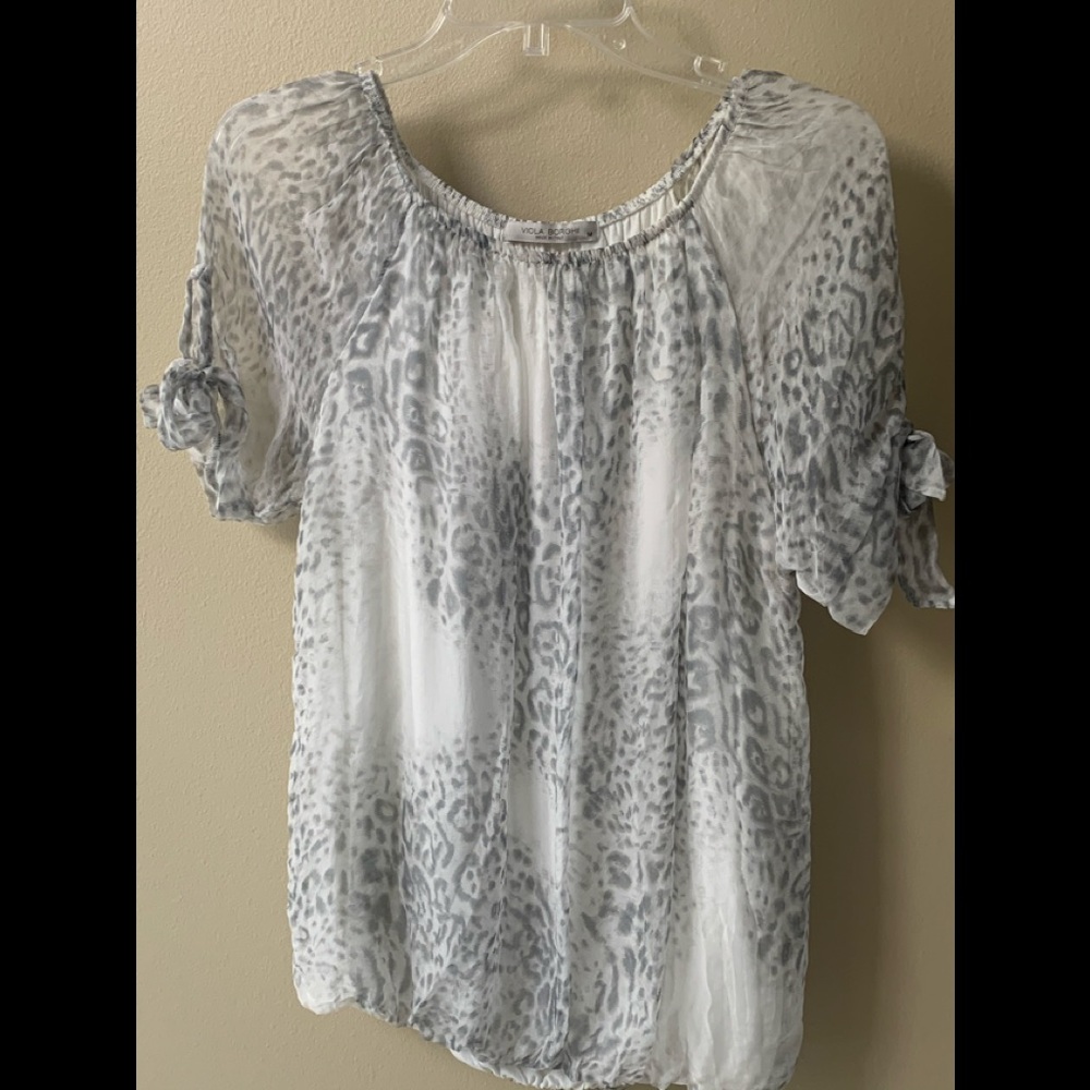 Grey Leopard Print Silk Top